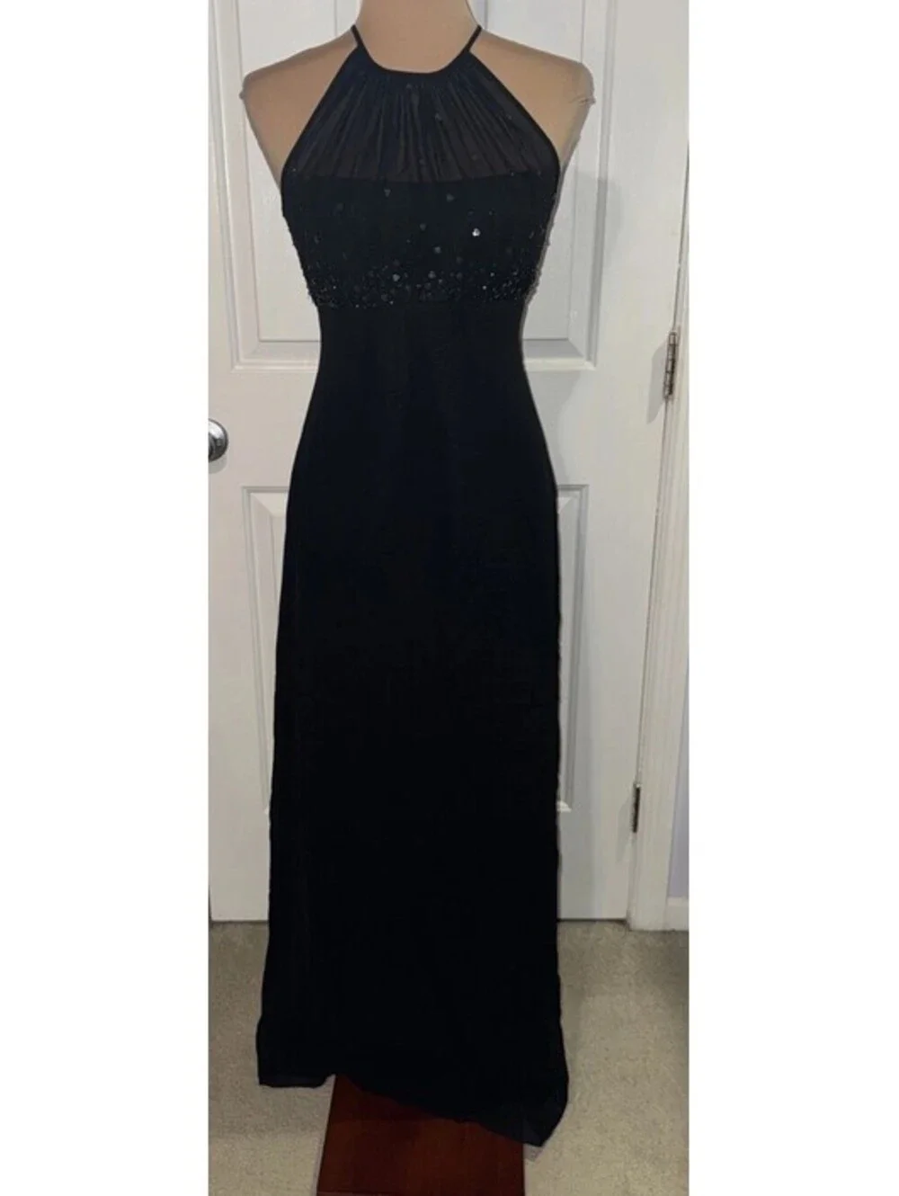 Michael Angelo Black Halter Gown Beaded Waist Formal Evening Dress size 2